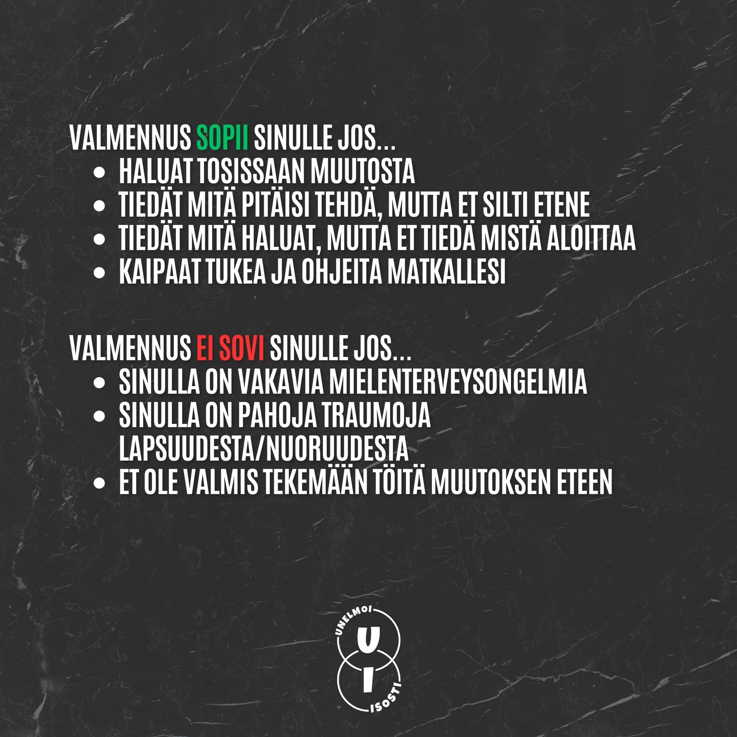 Elämäntavat kuntoon! Valmennus/ Mentorointi (4 viikkoa)
